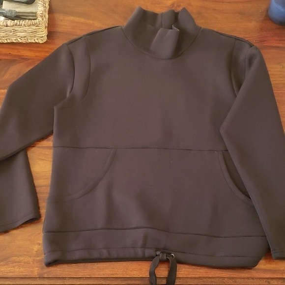 ZELLA Pullover Sweatshirt Mock Neck Funnel Neck Kangaroo Pocket Black Top - Picture 3 of 11